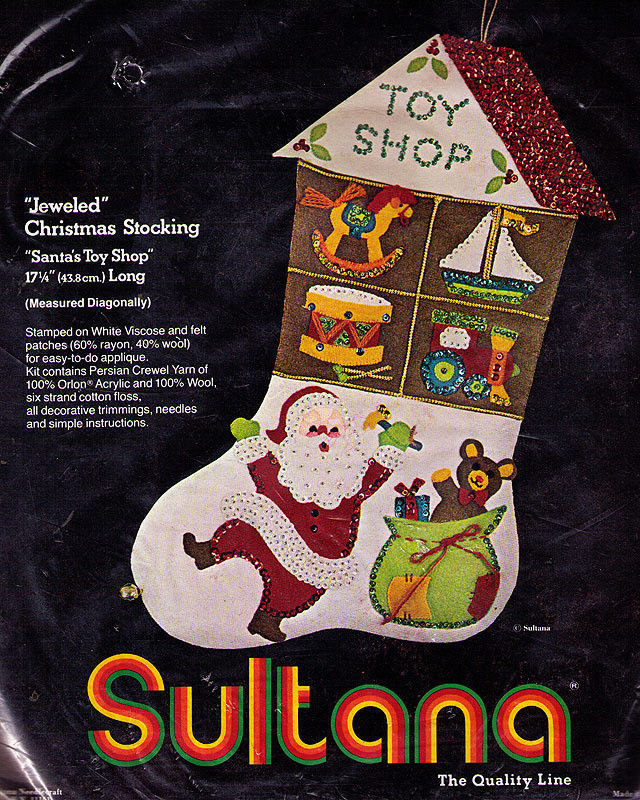 SANTA's TOY SHOP Vintage 1978 Jeweled Christmas Stocking Kit by SULTANA NOS - $18.00