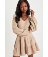 Adorable Option dress  Beige Long Sleeve Mini Sweater Dress - £39.42 GBP