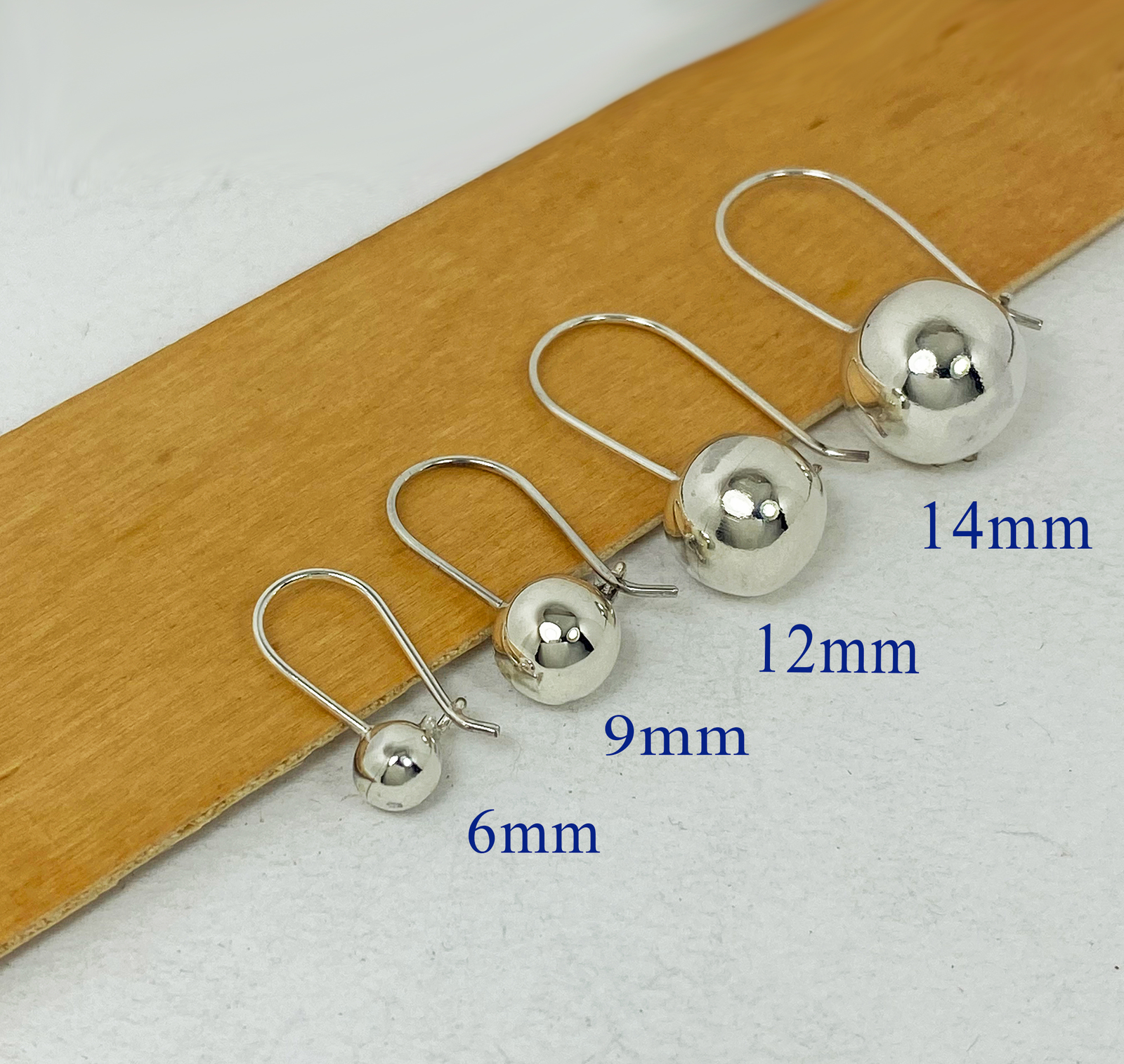 Puffy Ball Kidney Wire Earrings 925 Sterling Silver, Handmade Womens Ball Hoops