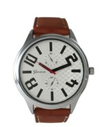 GENEVA BOXED MEN&#39;S WATCH WITH BROWN FAUX LEATHER BAND - £14.38 GBP
