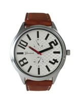 GENEVA BOXED MEN&#39;S WATCH WITH BROWN FAUX LEATHER BAND - $24.60 CAD