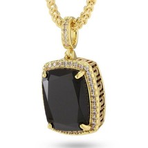 2.00Ct Lab-Created Black Onyx Halo Square Pendant 14K Yellow Gold Plated Silver - $177.64