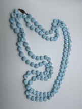 Antique Long Baby Blue Robins Egg Blue Glass Bead Sterling Silver Necklace 54” - £118.70 GBP