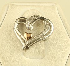 Vintage Sterling Silver 14K Heart Double Heart Diamond Accent Pendant - £43.14 GBP