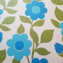 Vintage Wallpaper Sample Sheet Retro Blue Flowers Trimz 4601 Dollhouse Crafting - £7.94 GBP