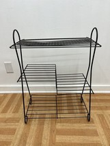 Mid Century Modern Plant Stand black metal shelf table rack planter wire... - $49.99