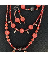 Red Copper Tone Necklace Czech Glass Crystal Bracelet Earrings Set  - £47.40 GBP