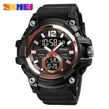 SKMEI 2021 Men Military Sport Wrist Watch PU Band Dual Display Watches Black Wat - £30.69 GBP