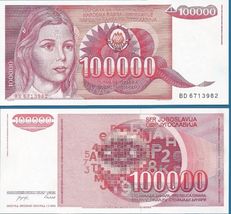 1989 Yugoslavia 100,000 Dinara P 97  UNC 100000 - $4.93 CAD
