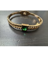 High Polish Gold And Green Gem Stone Bracelet Bangle Open Cuff As In Pic... - $579.83 MXN
