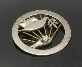 MISTY TAYLOR 925 Silver - Vintage Cubic Zirconia Hand &amp; Dove Brooch Pin - BP6769 - £83.74 GBP