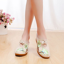 Flowers Embroidered Women Canvas Close Toe Slippers 7cm Wedge Comfortable Retro  - £25.38 GBP