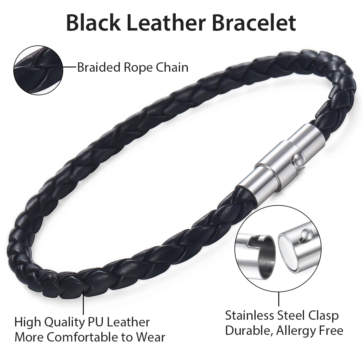 Classic Men&#39;s Leather Bracelet Retro Brown Black Braided Bracelets Stainless Ste - £14.76 GBP