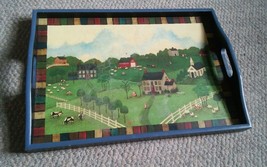 Old World Country Charm Serving Tray Wood 16.5x11.5 Inch Village Church ... - $19.99