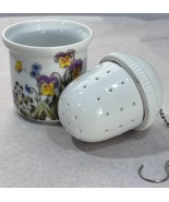 Porcelain Tea Ball Infuser Strainer W Chain And Holder Flower Butterflies - £11.01 GBP