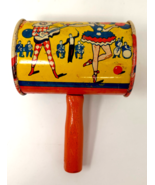 Vintage  Tin Noise Maker Dancers &amp; Jester Playing Guitar US Metal Toy Mf... - £6.68 GBP