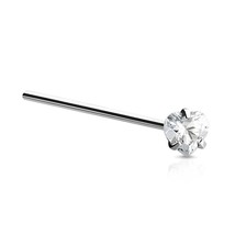 Heart Nose Stud 19mm Fishtail 3mm Heart Clear CZ Stone Surgical Steel Silver Pin - £5.50 GBP