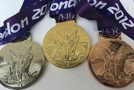 London 2012 Olympic Medals Set - Gold/Silver/Bronze with Silk Ribbons &amp; Display/ - £70.03 GBP