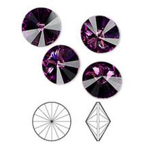 12mm Crystal Swarovski Chaton Rivoli Beads 1122, 4 Amethyst, dark purple - £3.43 GBP