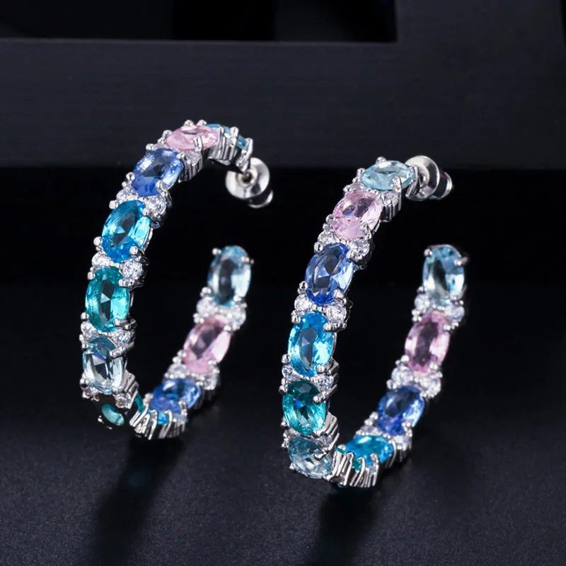 New Big Oval Round Pink Blue Green Multicolored Cubic Zirconia Rainbow Crystal C - £19.61 GBP