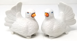 Pair of Dove Figurines Ceramic Painted Blue Eyed Taiwan Full 1970s - £13.33 GBP