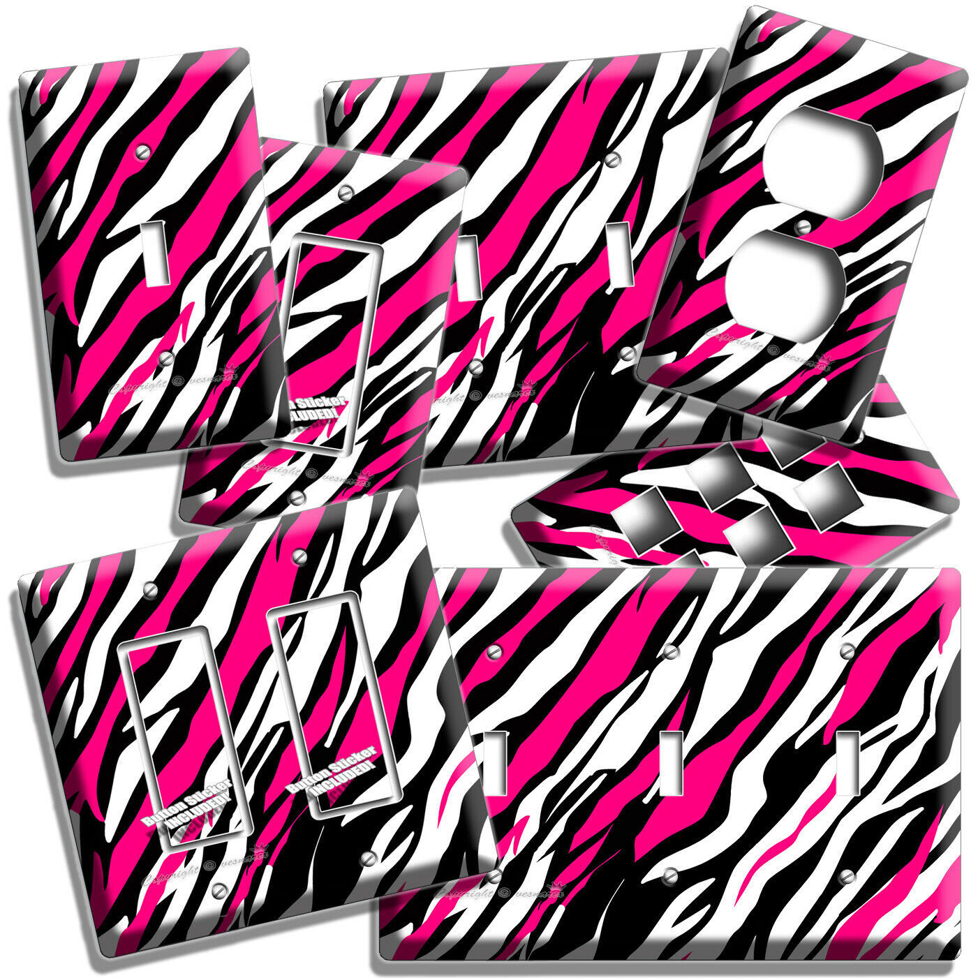 HOT PINK ZEBRA STRIPES ANIMAL PRINT LIGHT SWITCH OUTLET WALL PLATE ROOM HD DECOR