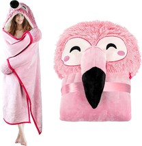 Flamingo Wearable Hooded Blanket For Adults - Pink Fuzzy Super Soft Warm Cozy - £34.35 GBP
