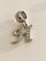 Lovely Silver Tone Silver CZ Initial Letter H Dangle Bead Charm For Bracelet - £10.18 GBP