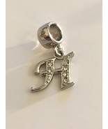 Lovely Silver Tone Silver CZ Initial Letter H Dangle Bead Charm For Brac... - £10.16 GBP