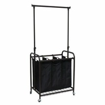 Black Laundry Sorter Cart 3 Bag Hamper Rolling Storage Hanging Clothes O... - $132.99