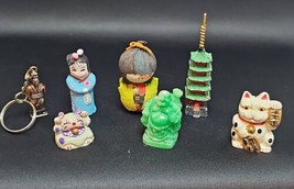 Vintage Lot of Asian Collectible Minis Both Paws Lucky Cat Buda Kokeshi Pagoda - £46.60 GBP