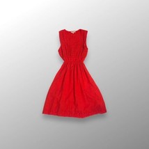 Max Studio Swiss Dot Smocked Lace Red Sleeveless Cotton Dress Small - £20.17 GBP