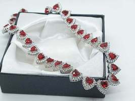  30CT Diamond &amp; Heart Cut Simulated  Ruby Wedding Necklace925 Silver Gold Plated - £244.14 GBP