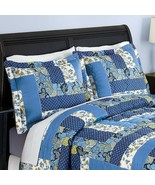 Two (2) Caledonia Quilted Floral ~ Blue Pillow Shams ~ 24&quot; x 31&quot; ~ Cotto... - $644.11 MXN