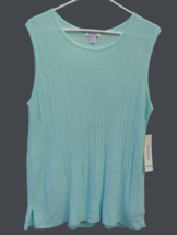 Hampshire Studio Aqua Blue Green Sleeveless Knit Tank Top Sweater Ribbed... - £13.41 GBP