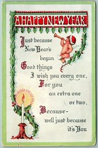 Happy New Year Poem Cherub Candle Pink of Perfection DB Postcard G3 - £3.07 GBP