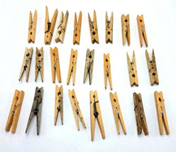 24 Ct TWO Dozen Vintage Primitive Wood Clothes Pins Wire Spring Mixed Patina - £5.51 GBP