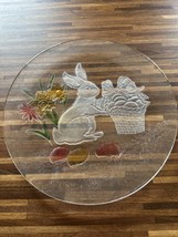 L.E.Smith Round Glass Easter Bunny Rabbit Serving Tray Platter 13&quot; - £18.03 GBP