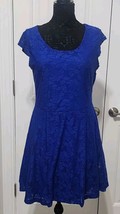 Candies Womens Size Large Lace Skater Dress A Line Keyhole Back Cap Sleeves - $18.00