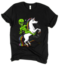 Space Alien Riding Unicorn Science Fiction Unisex T-Shirt - £22.03 GBP