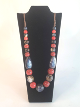 Blue Red Bead Adjustable Brown Cord Necklace 22&quot;-32&quot; - £5.32 GBP