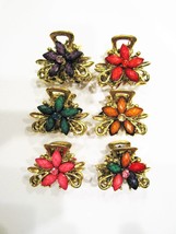 Small mini metal jeweled antique bronze flower hair claw clip - $6.95