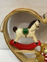 Vintage Heart Diorama Christmas Ornament with Bear Drum Pony 3 Inches - £9.24 GBP