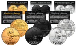 1943 TRIBUTE WWII Steel Penny Coins 3 Versions BLACK RUTHENIUM, 24K GOLD... - $17.91 CAD
