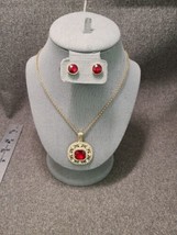 Monet Necklace&amp; Earring Set. Goldtone Ruby Red and Clear Rhinestones - £15.01 GBP