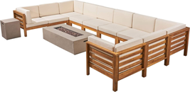Annabelle Outdoor U-Shaped Sectional Sofa Set with Fire Pit - 12-Piece 1... - $3,806.61