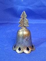 Vintage Brass 4&quot; Tall Pine Christmas Tree Clapper Hand Bell Carved Trimmings - £18.64 GBP