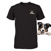 Funny Collie Dog Peeking Pocket Tshirt Cute Puppy Dog Lover Tee Print Gift - $18.76+