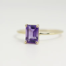 Emerald Cut Amethyst Ring 14k Solid Gold Natural Amethyst Engagement Ring - £899.27 GBP