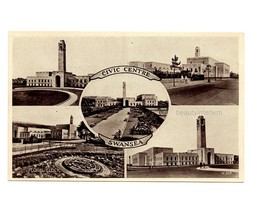 1910s Civic Centre Swansea Wales Floral Clock Multiview Valentine&#39;s Postcard - £5.39 GBP